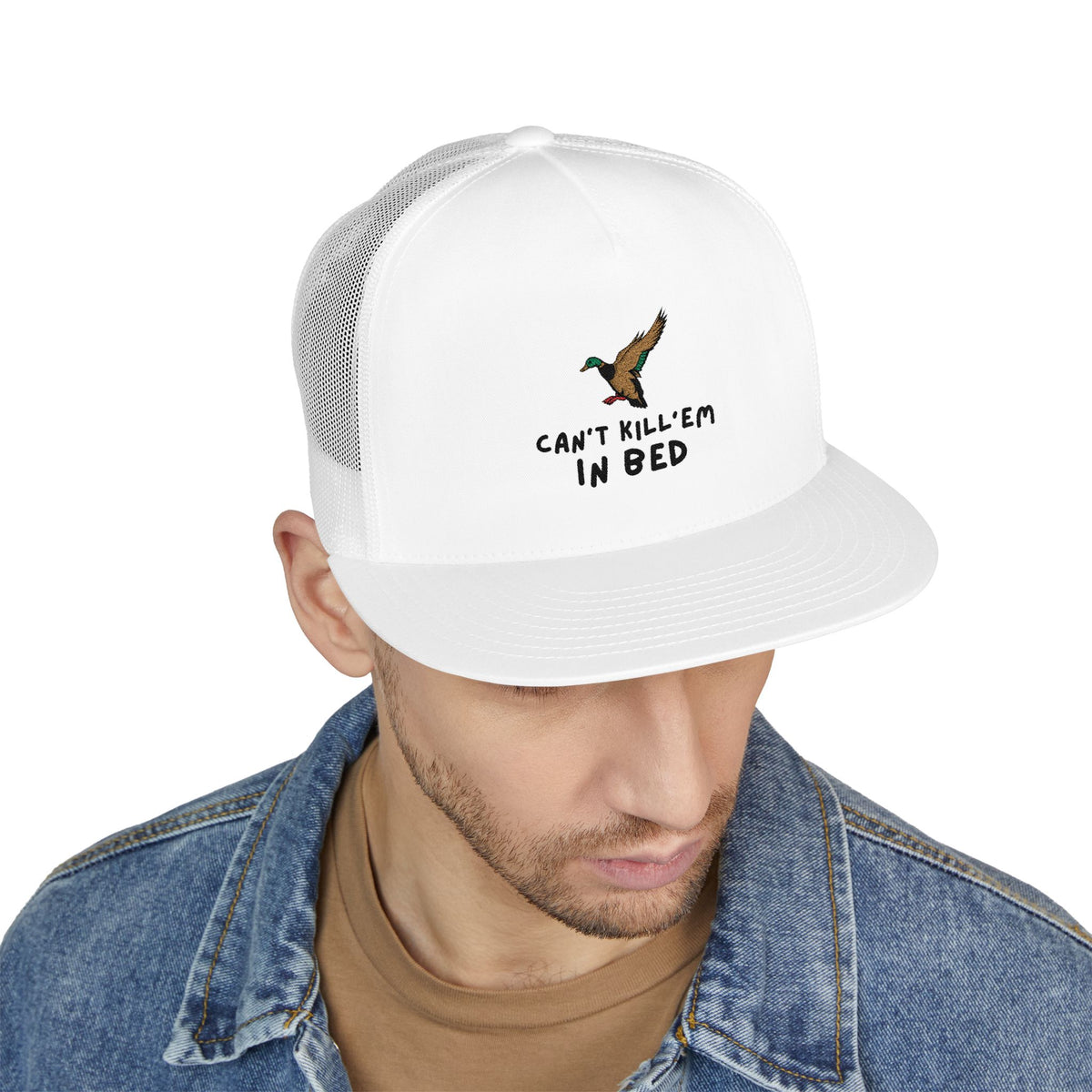 White 5 Panel Trucker Cap